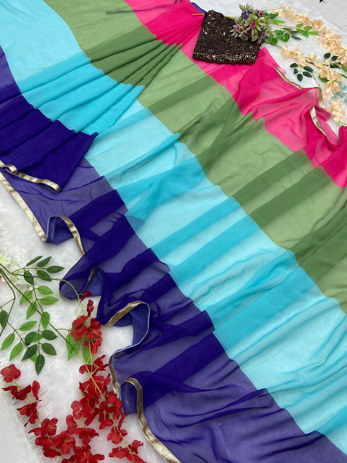 Georgette printed alia Bhatt designer Bollywood saree, Ready To Wear Wrap In One Minute Saree , Easy To Wear sari