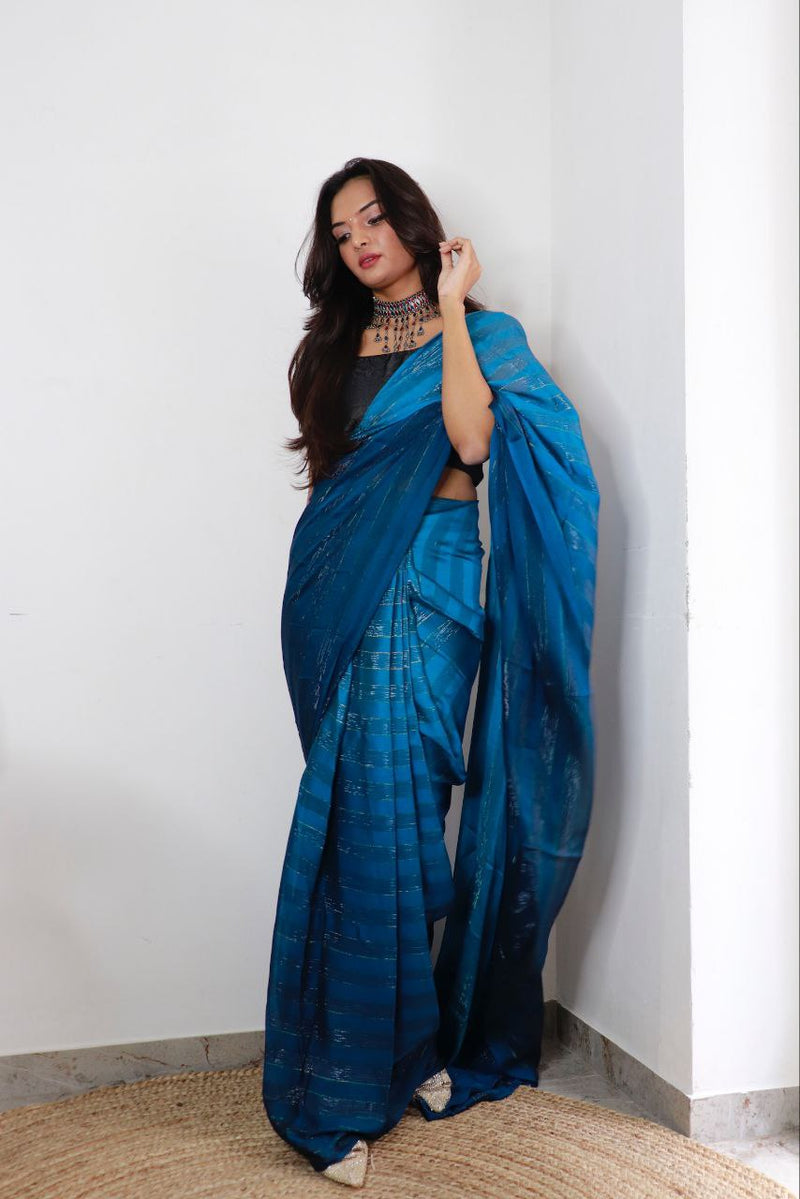 Sanghosha Indigo Dye Premium Georgette multicolor 1-Min Ready To Wear Saree