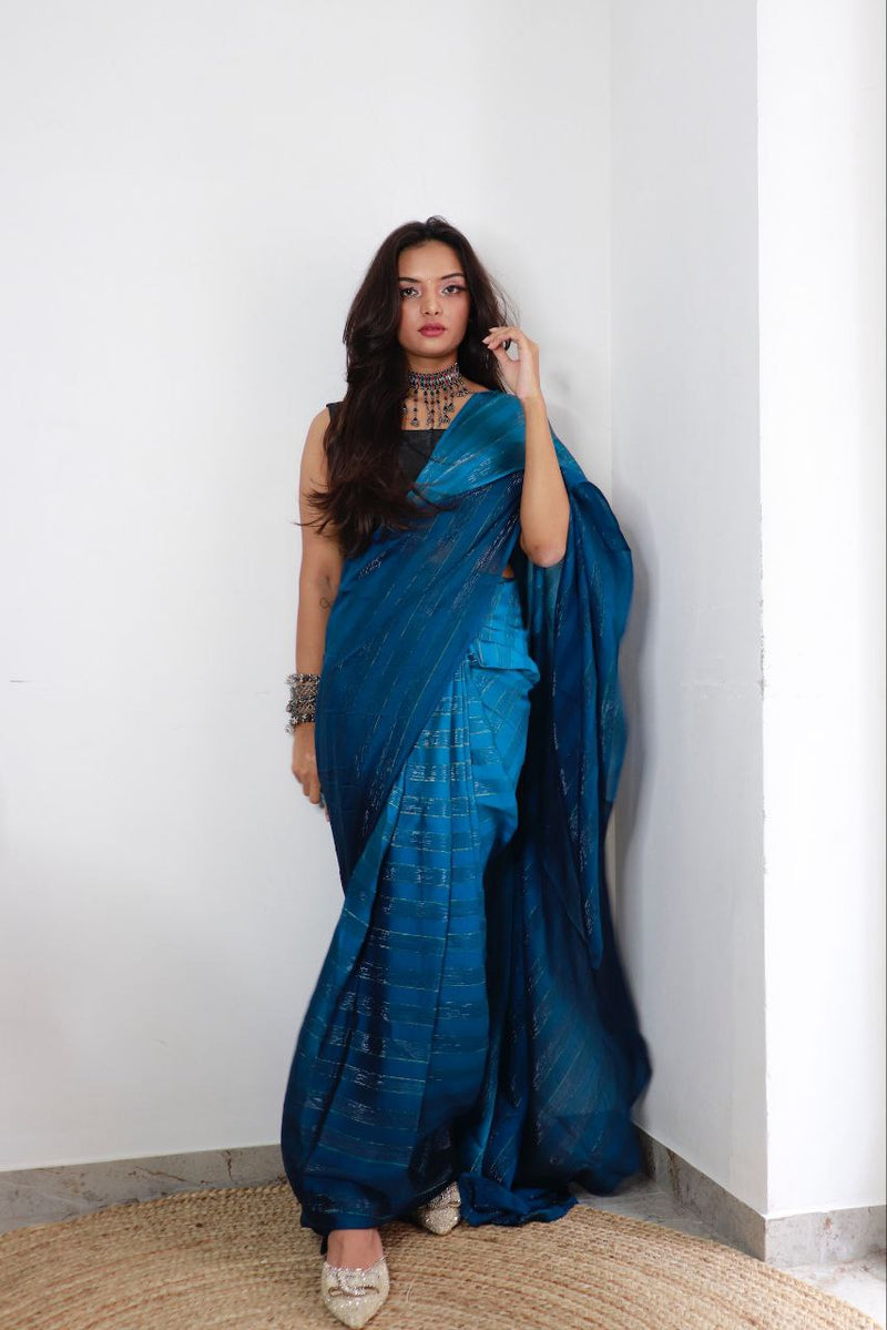 Sanghosha Indigo Dye Premium Georgette multicolor 1-Min Ready To Wear Saree