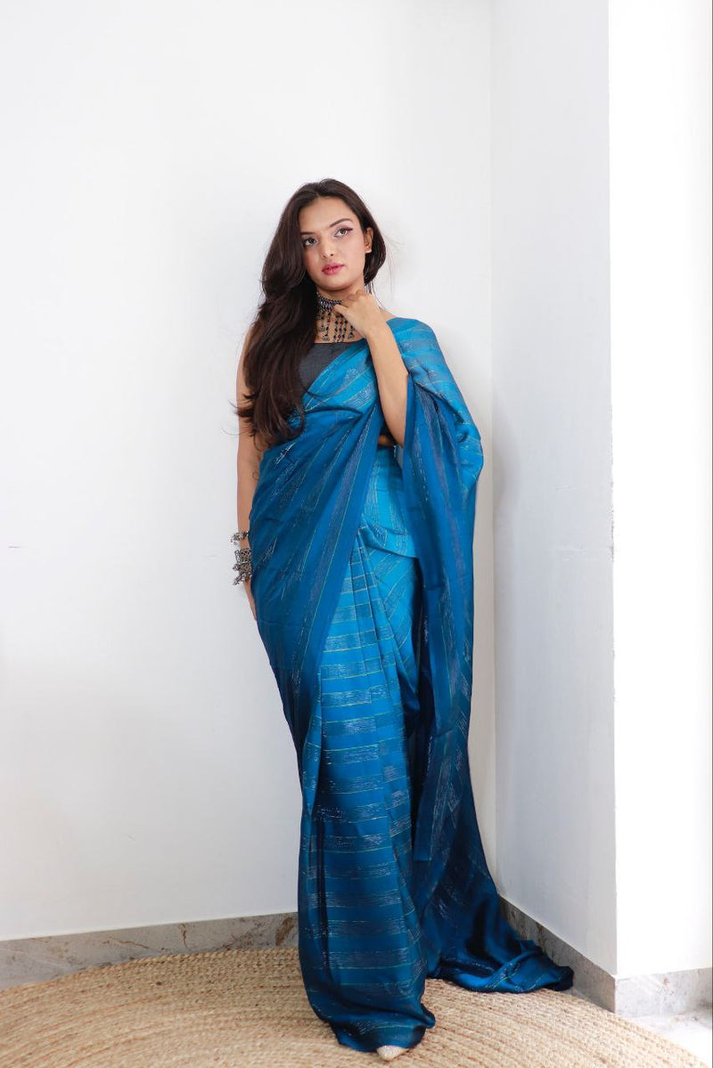 Sanghosha Indigo Dye Premium Georgette multicolor 1-Min Ready To Wear Saree