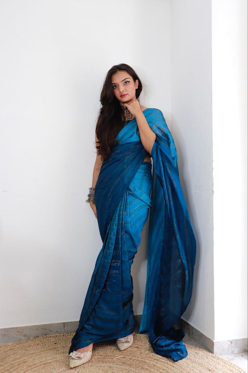 Sanghosha Indigo Dye Premium Georgette multicolor 1-Min Ready To Wear Saree
