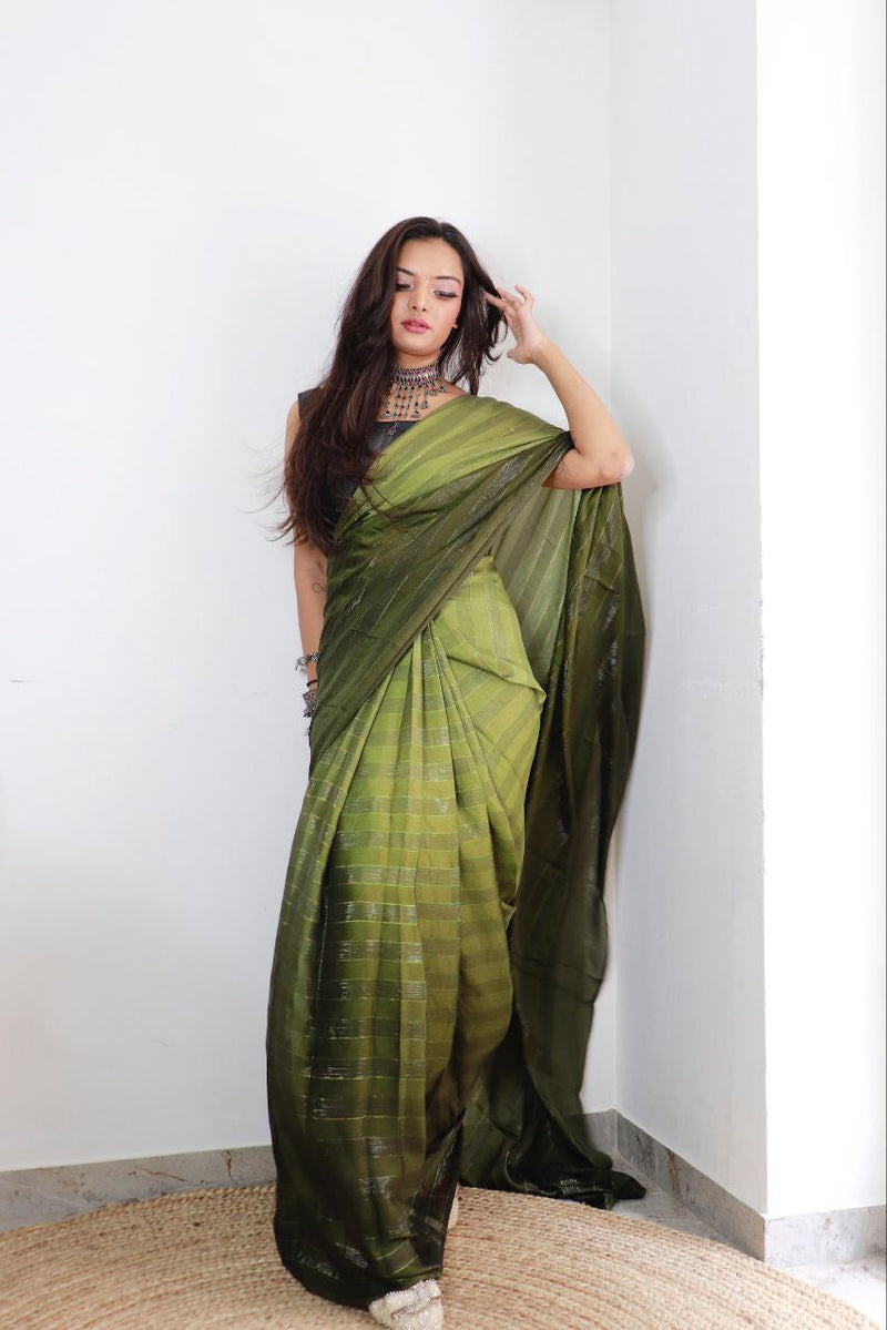 Sanghosha Olive Reserve Premium Georgette multicolor 1-Min Ready To Wear Saree