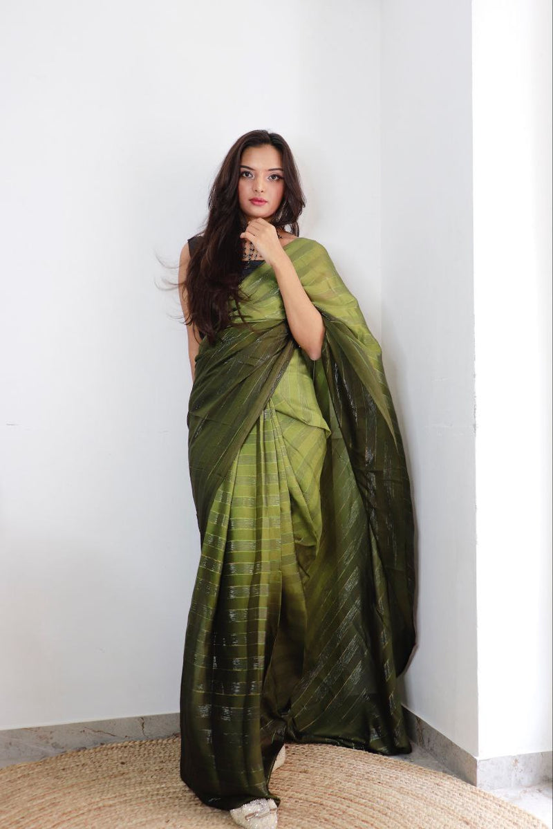 Sanghosha Olive Reserve Premium Georgette multicolor 1-Min Ready To Wear Saree