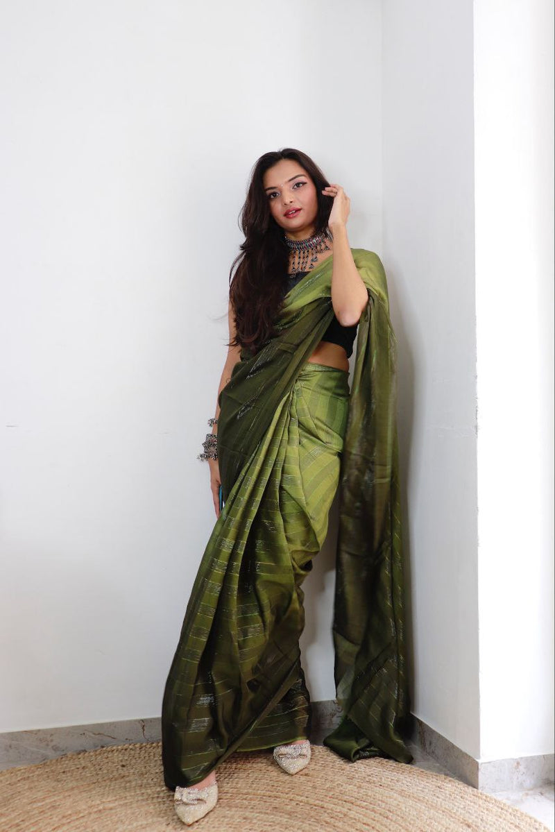 Sanghosha Olive Reserve Premium Georgette multicolor 1-Min Ready To Wear Saree