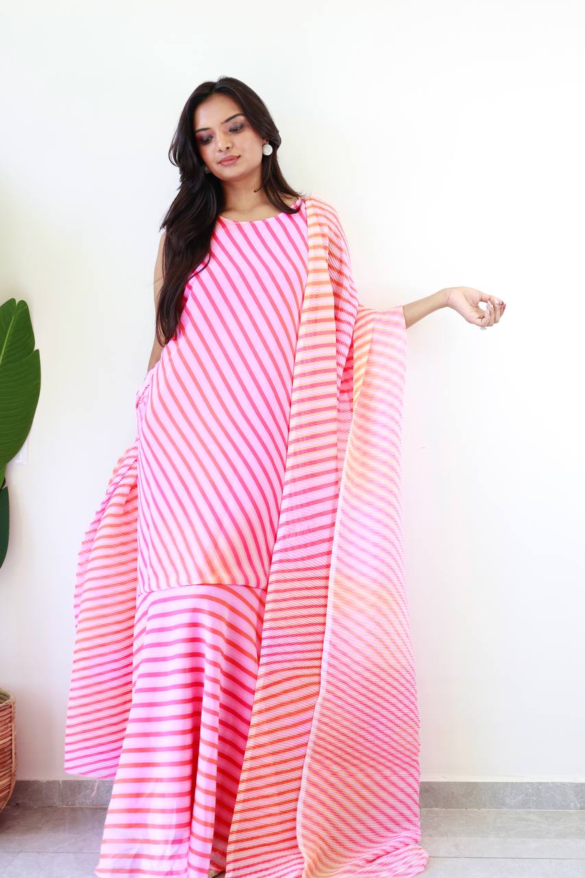 Gown Style Saree - New Style In World, Ready to wear Indian saree in Gown Style, Anarkali Saree Style, Readymade Full Saree In Gown Look (pink)