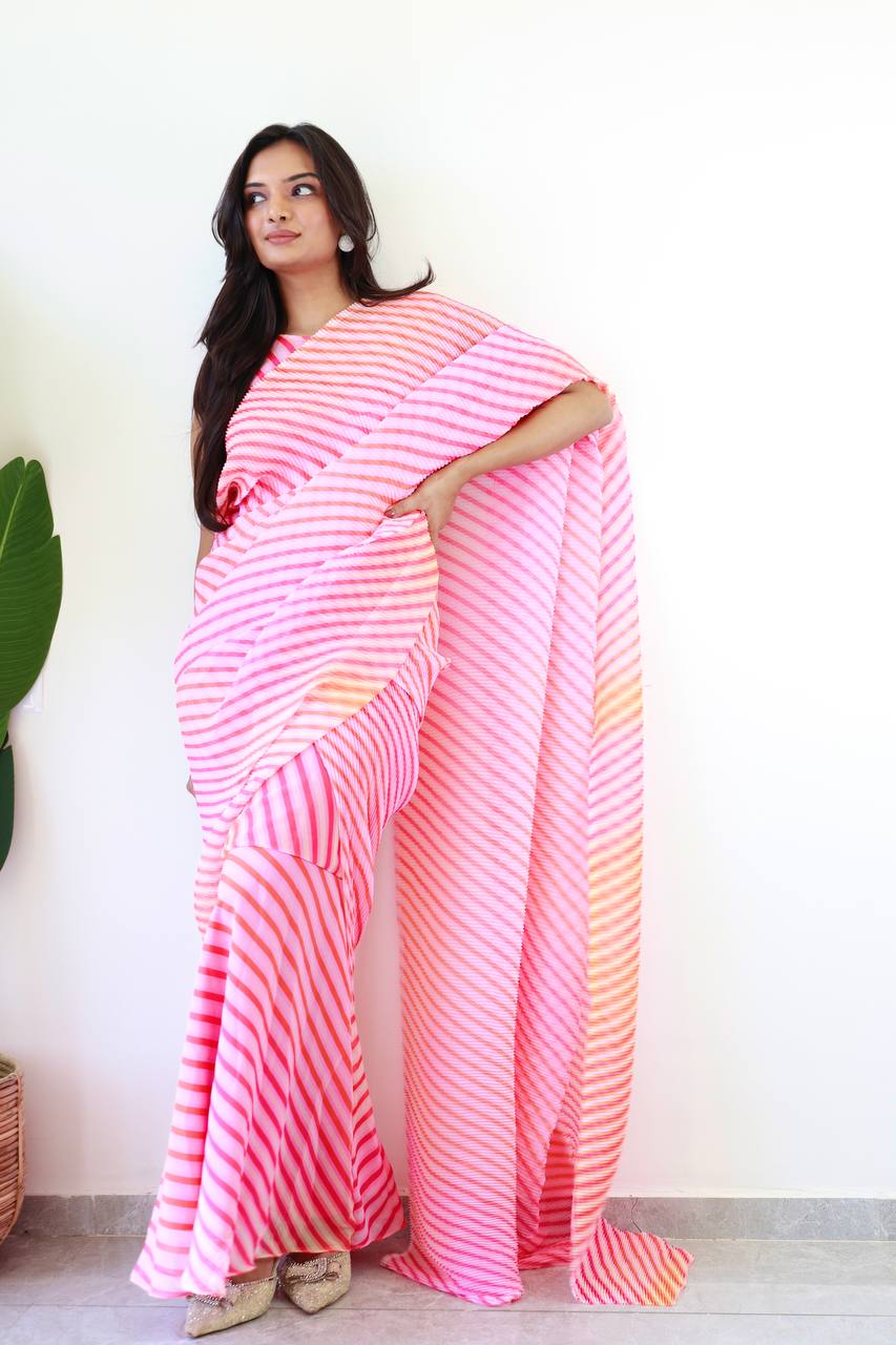 Gown Style Saree - New Style In World, Ready to wear Indian saree in Gown Style, Anarkali Saree Style, Readymade Full Saree In Gown Look (pink)