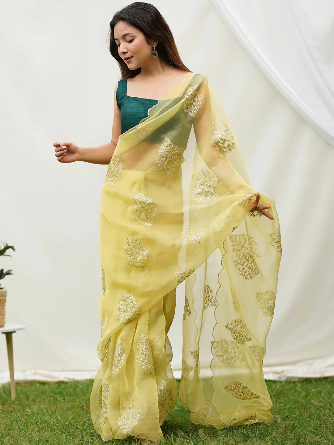 Yellow Colour Pure Soft Organza Silk Saree With Embroidery Sequence Work