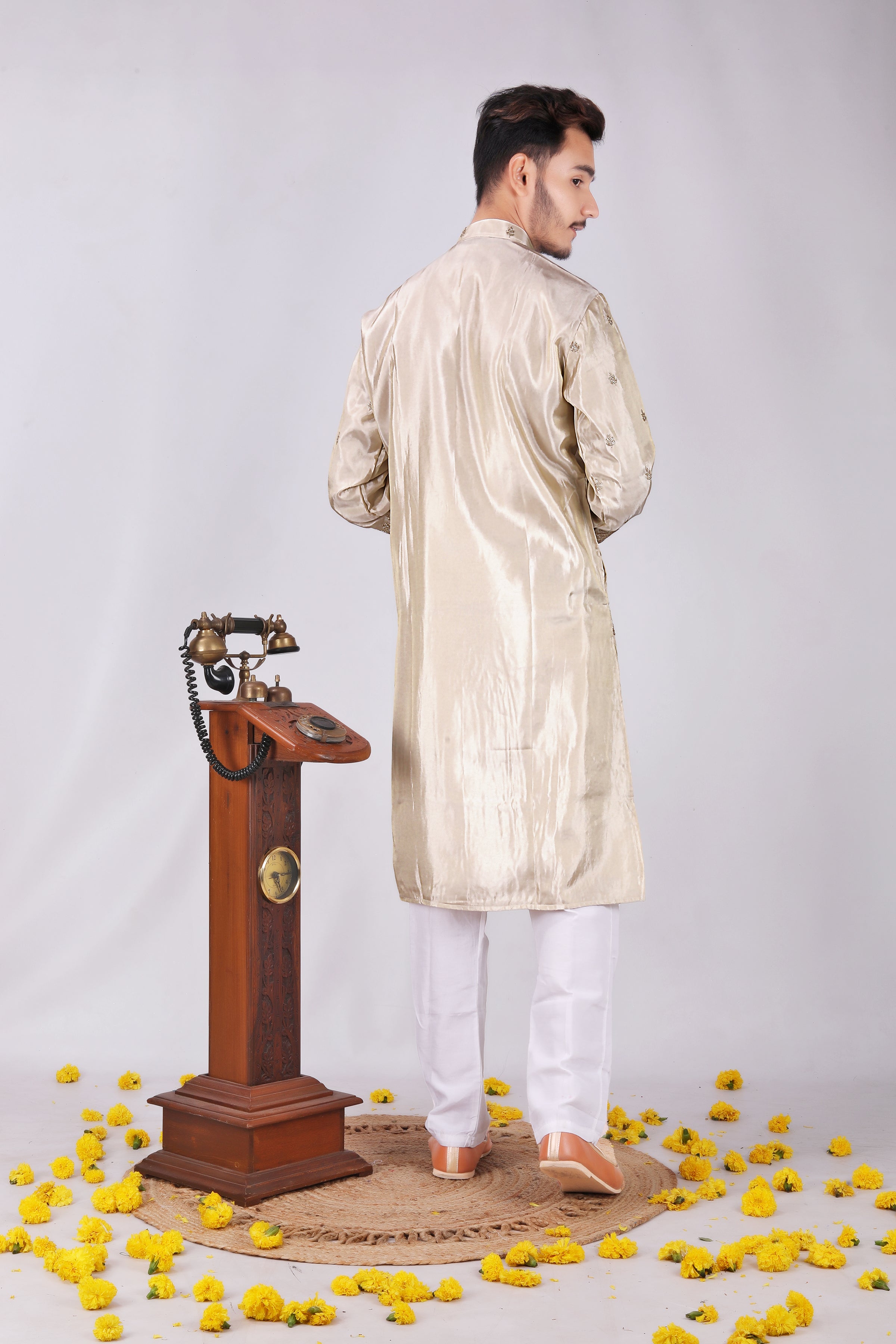 Golden rajwadi Embroidery designer Men's Kurta
