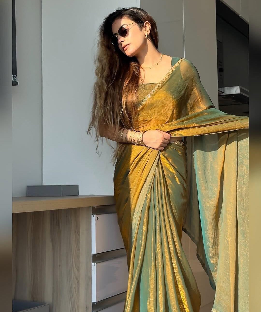 PREMIUM SOFT CHIFFON TWO TONE WITH BEADS
