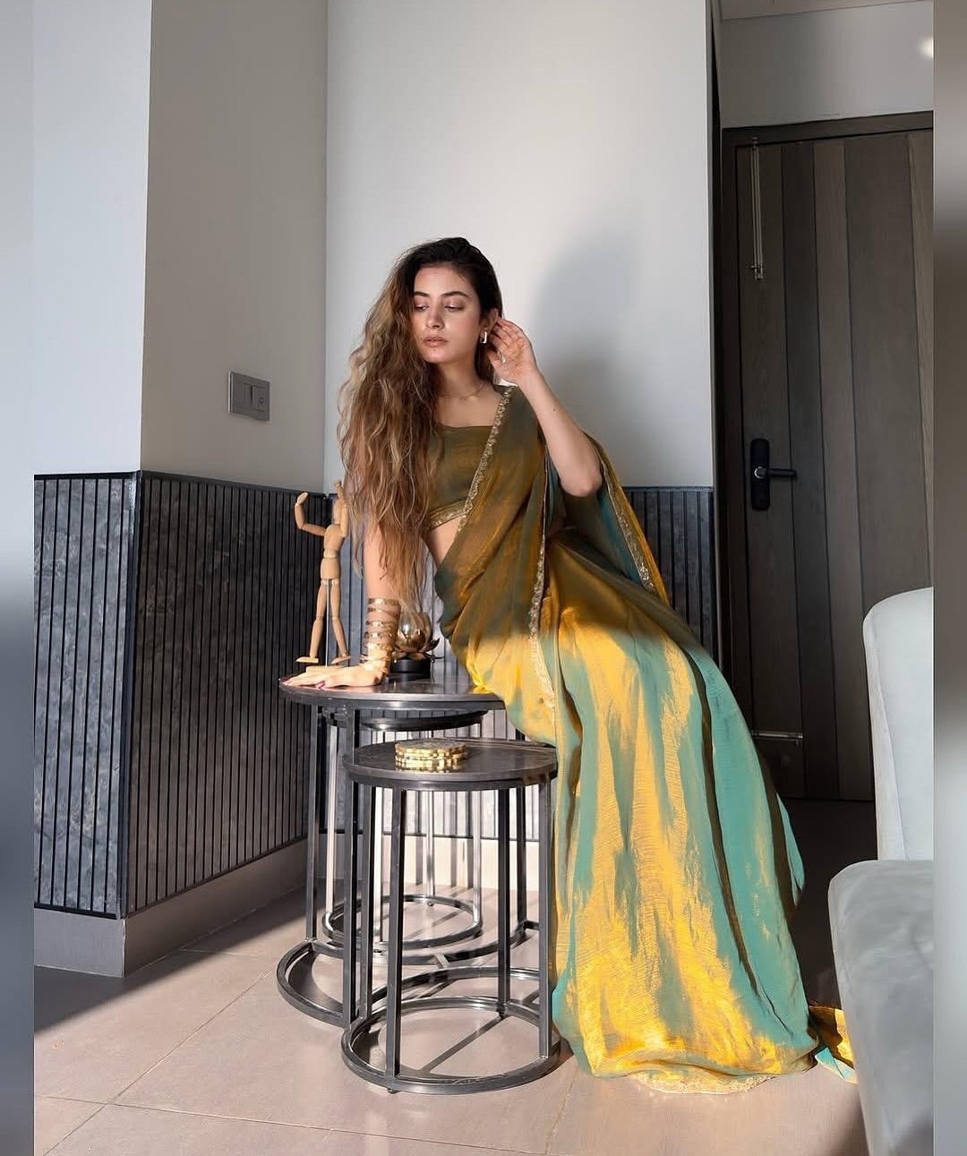 PREMIUM SOFT CHIFFON TWO TONE WITH BEADS