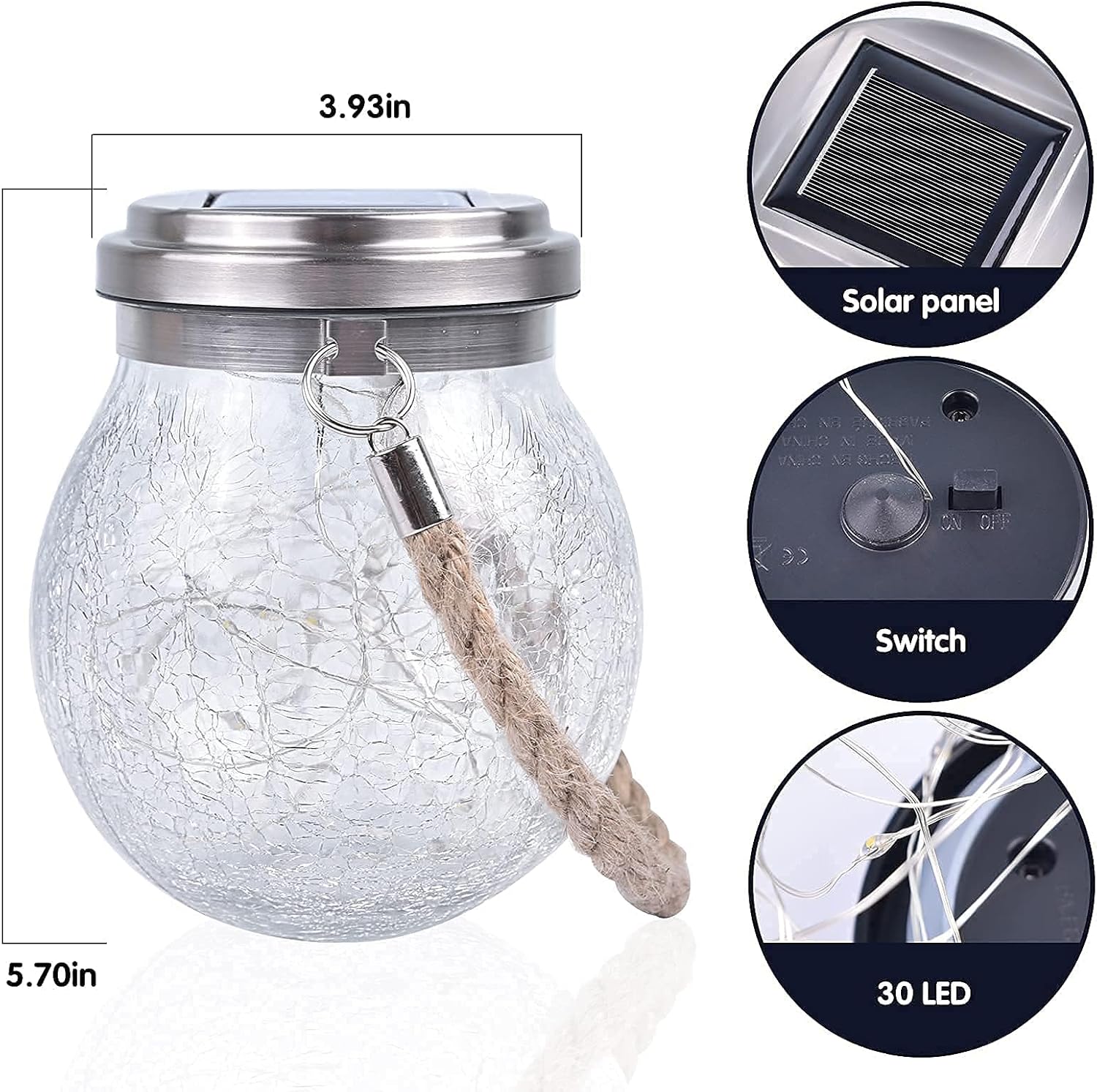 Solar Lantern Crackle Glass Ball, 2 Pack