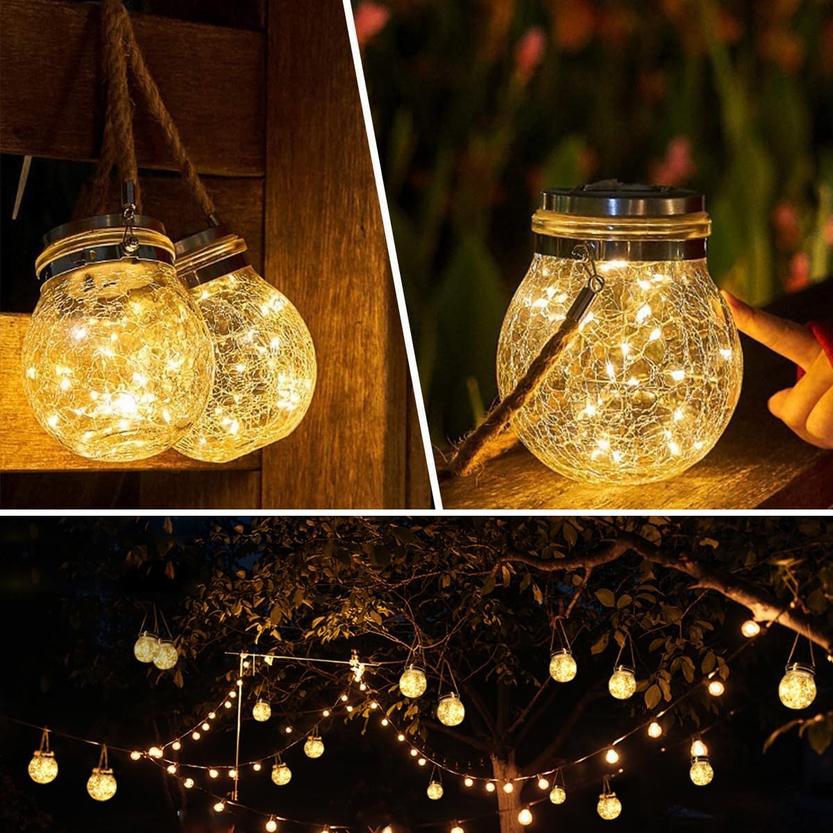 Solar Lantern Crackle Glass Ball, 2 Pack