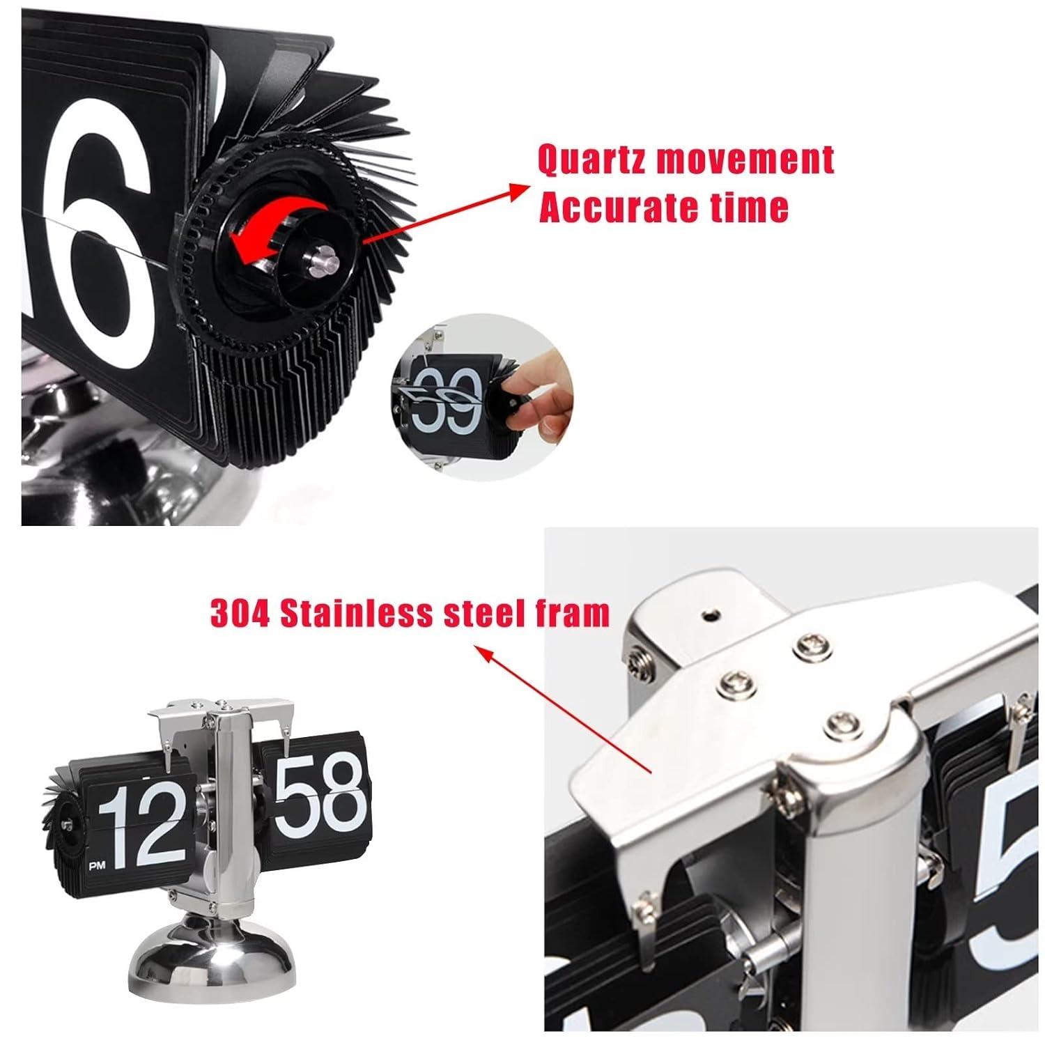 Digital Flip Desk Clock Retro Mechanical Auto Flip Down Chrome Effect