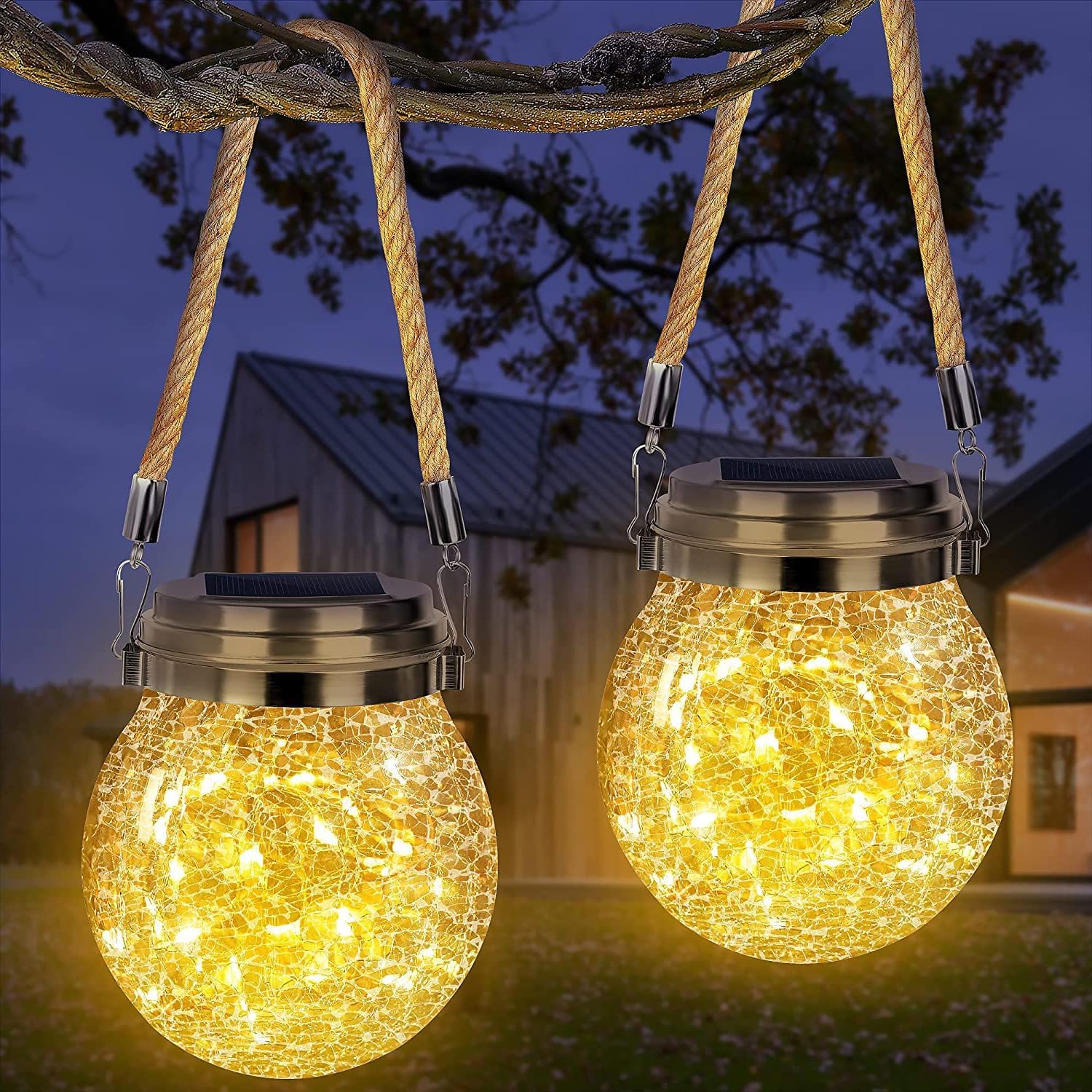 Solar Lantern Crackle Glass Ball, 2 Pack