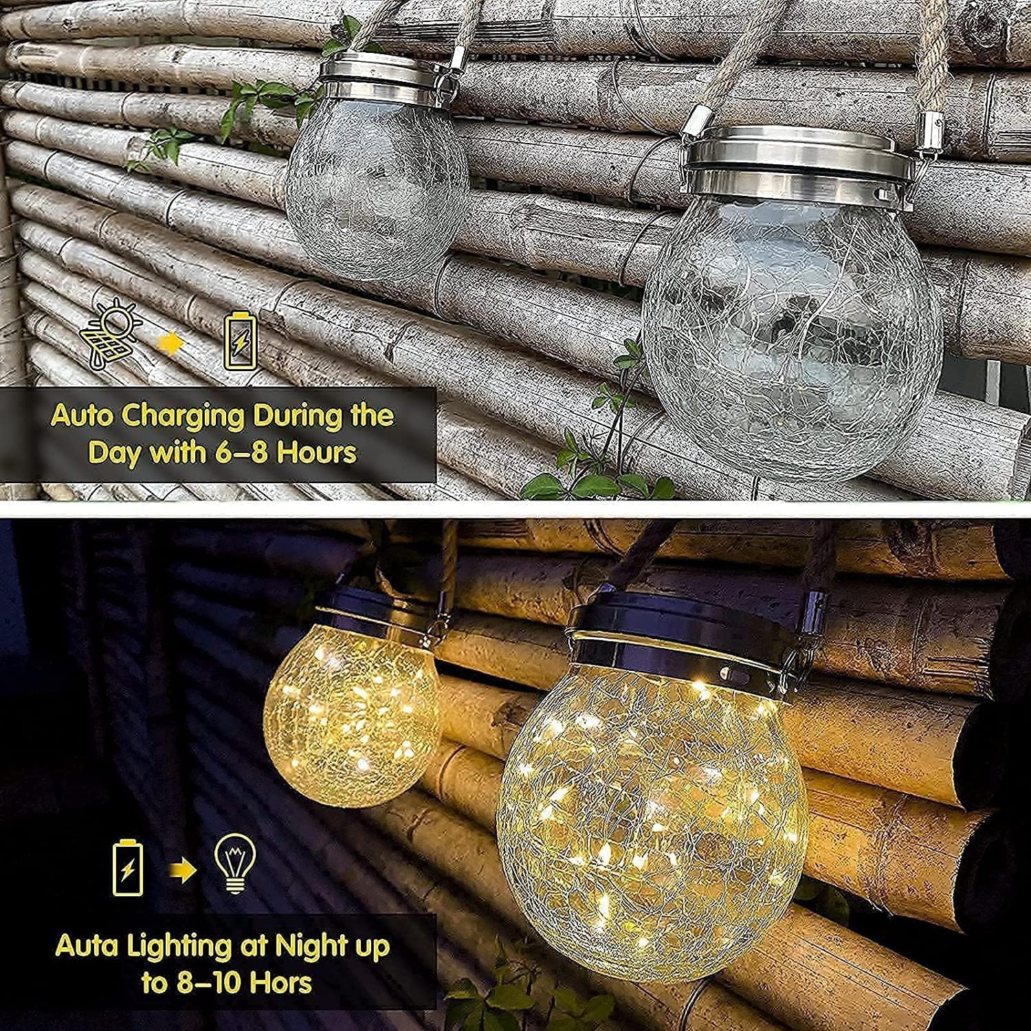 Solar Lantern Crackle Glass Ball, 2 Pack
