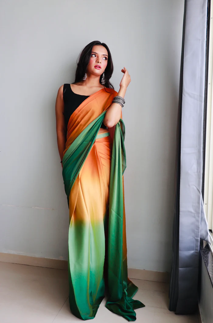 Sanghosha Bright Mango Premium  1-Minute Ready To Wear Multicolor Georgette Saree