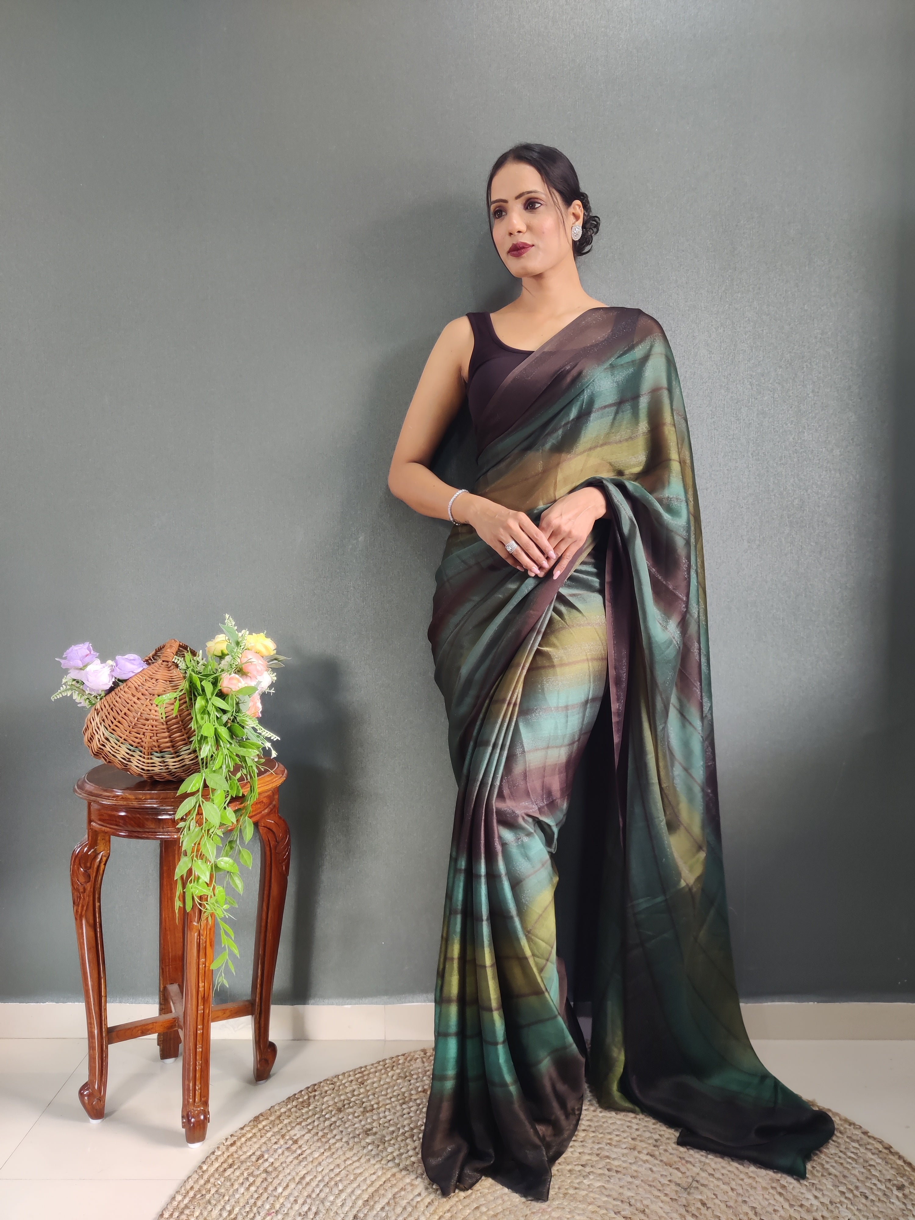 Sanghosha Tropical Cascade Premium Georgette 1-Min Ready To Wear Saree