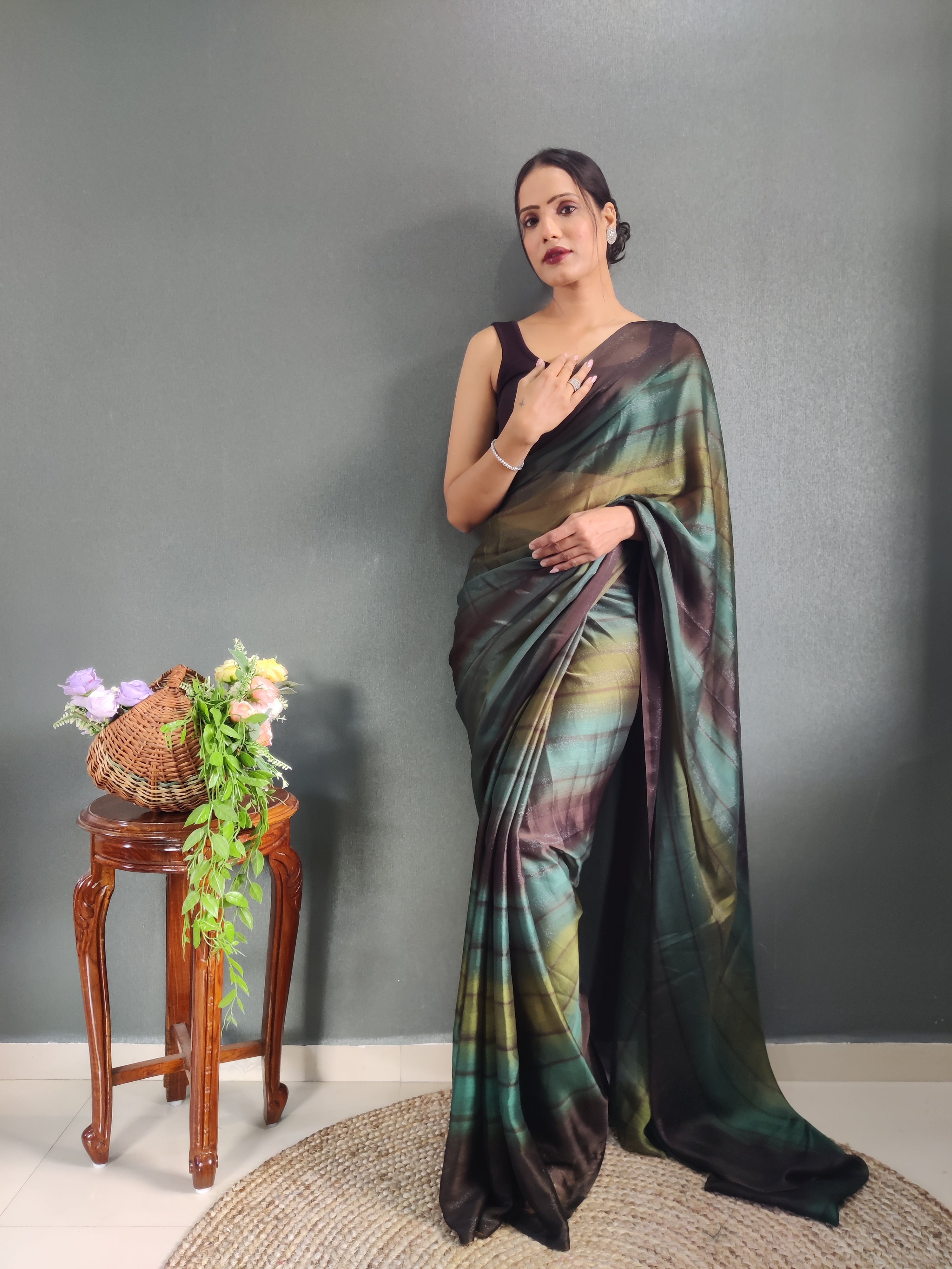 Sanghosha Tropical Cascade Premium Georgette 1-Min Ready To Wear Saree