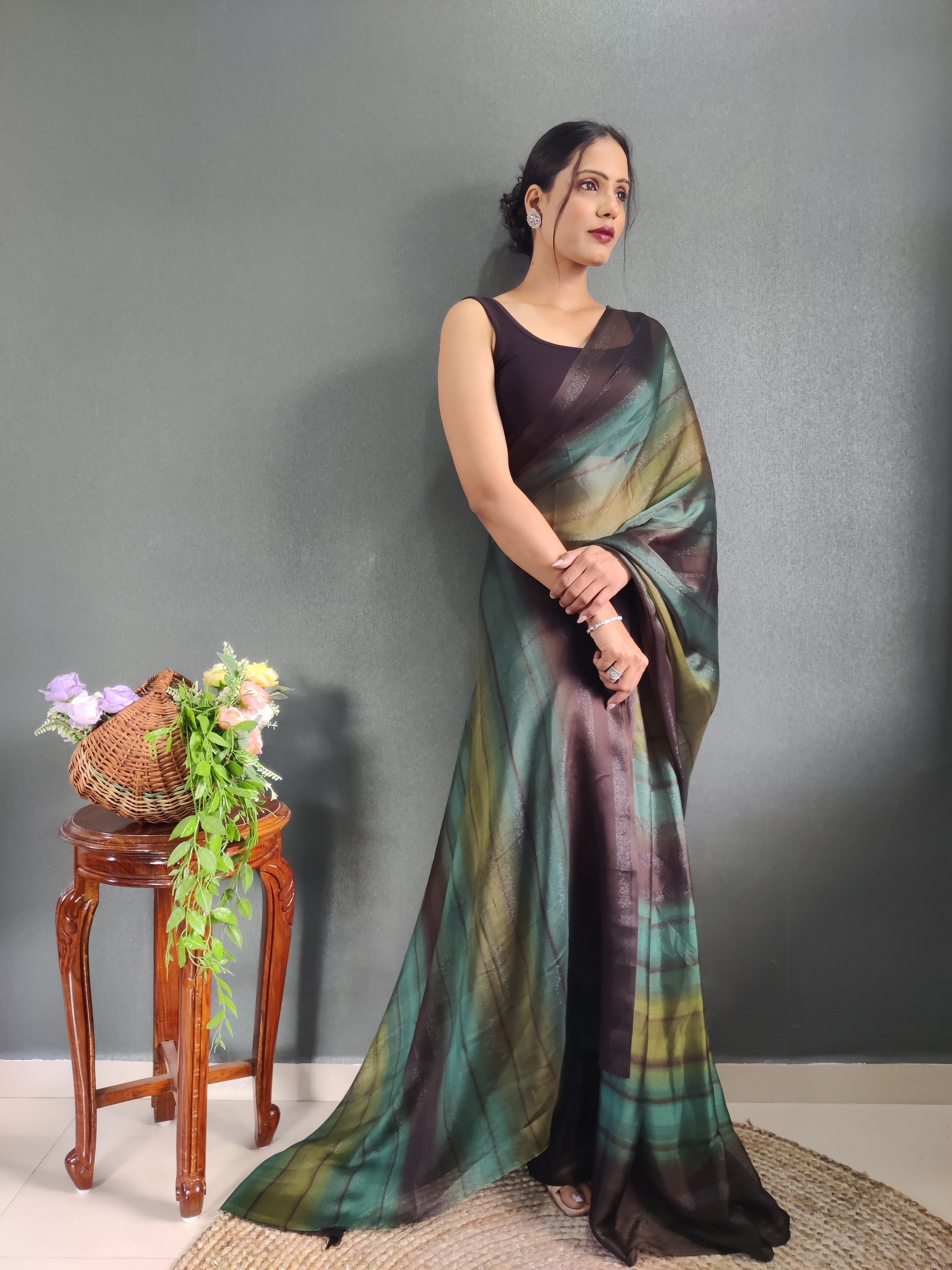 Sanghosha Tropical Cascade Premium Georgette 1-Min Ready To Wear Saree