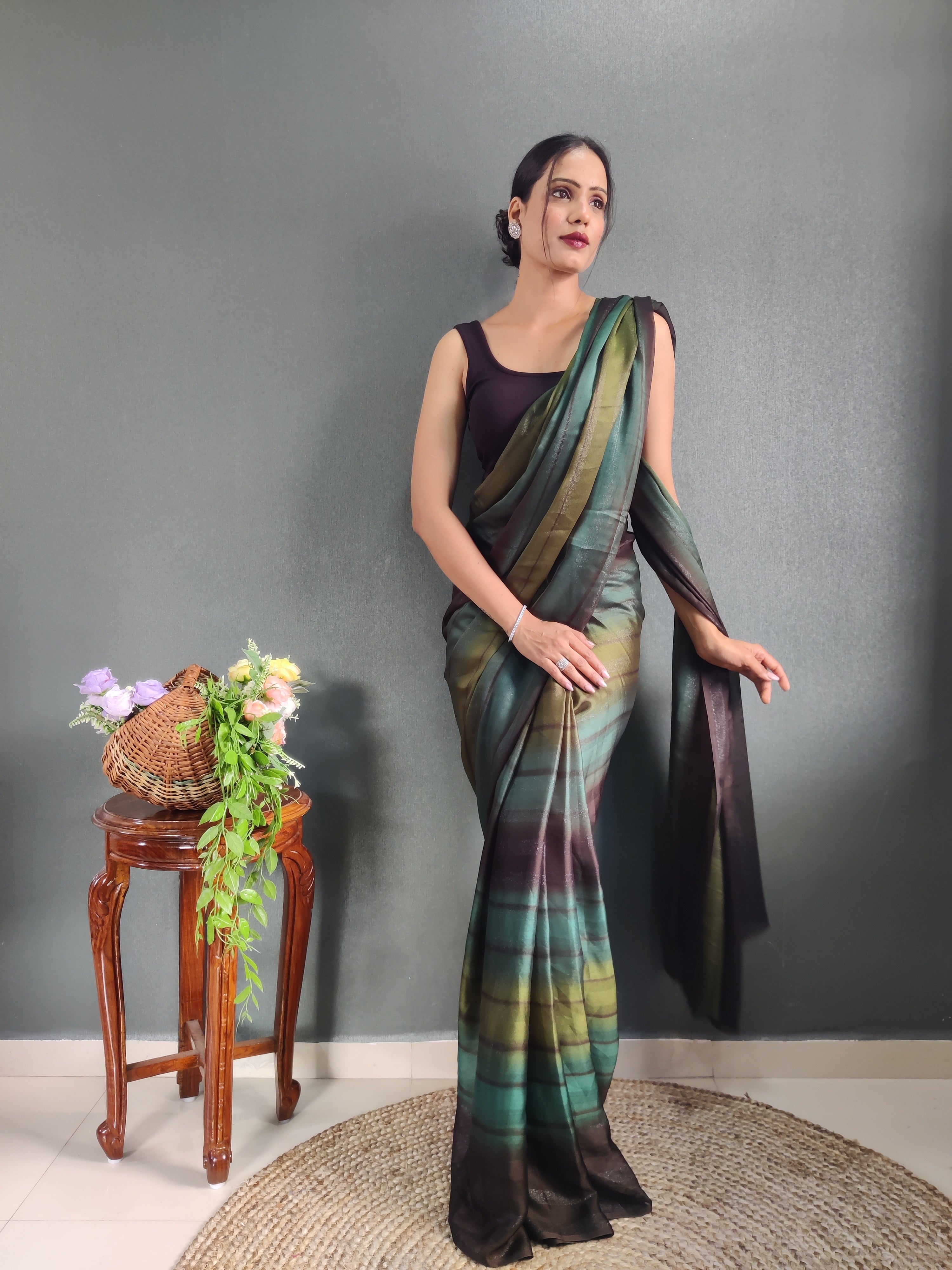 Sanghosha Tropical Cascade Premium Georgette 1-Min Ready To Wear Saree