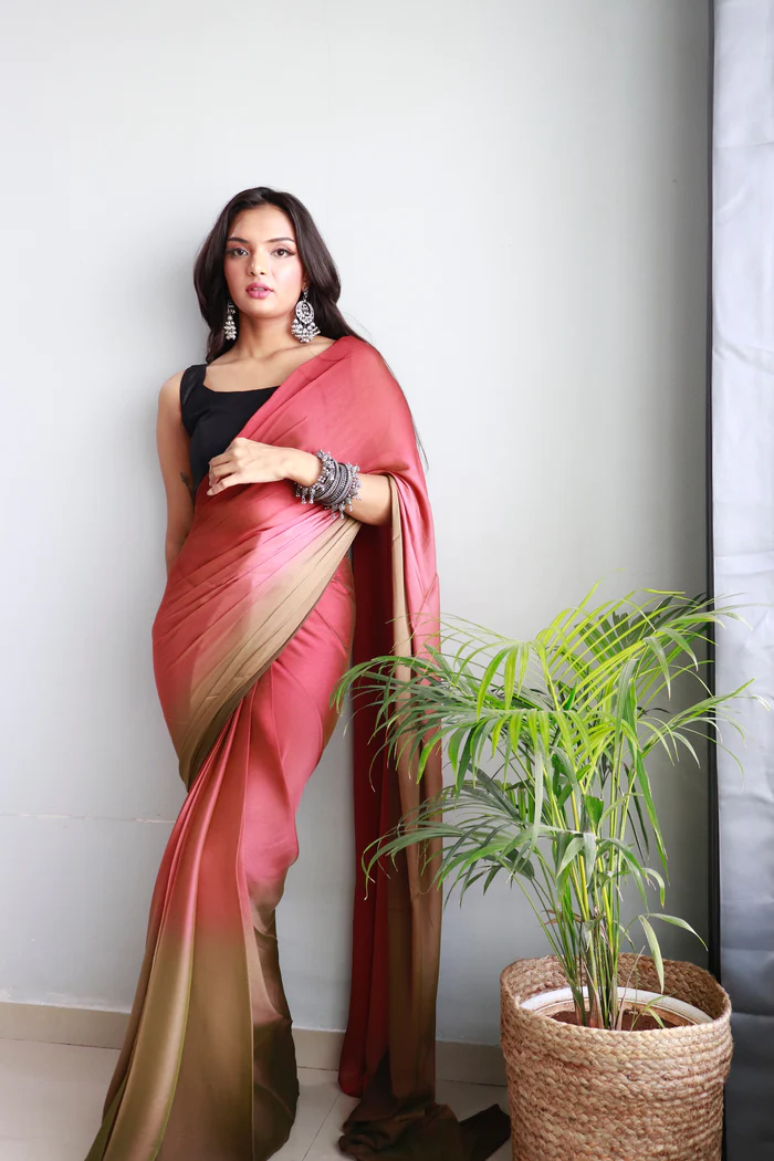 Sanghosha Peach Beauty Premium  1-Minute Ready To Wear Multicolor Georgette Saree