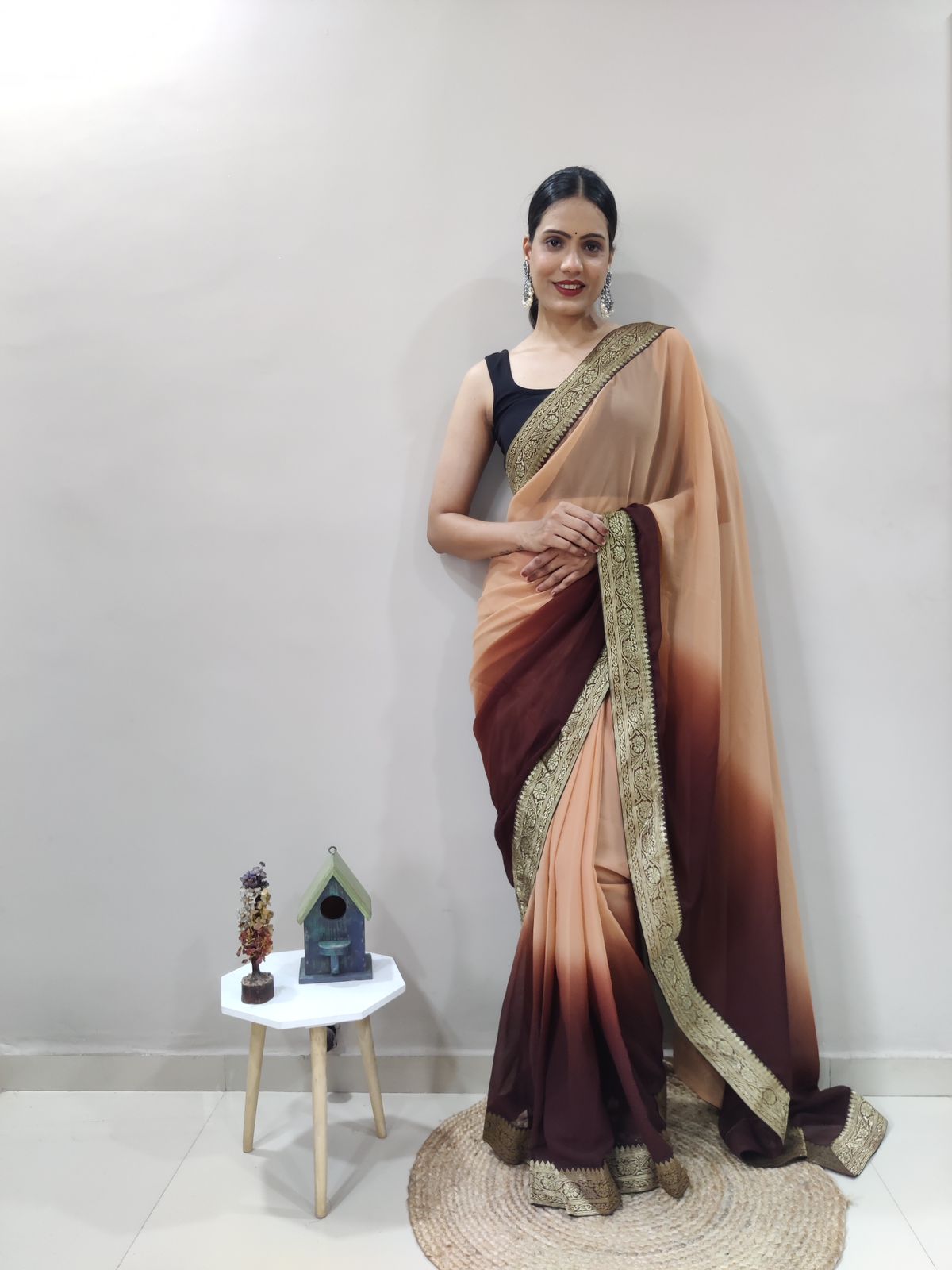 Coffee Clay Dual Color Ready to Wear Sanghosha Silk Saree With Blouse