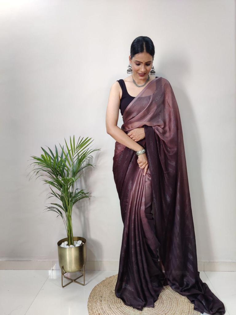 Sanghosha Tulipwood Georgette Ombre Woven Ready to Wear Floral Design Saree and Unstitched Blouse