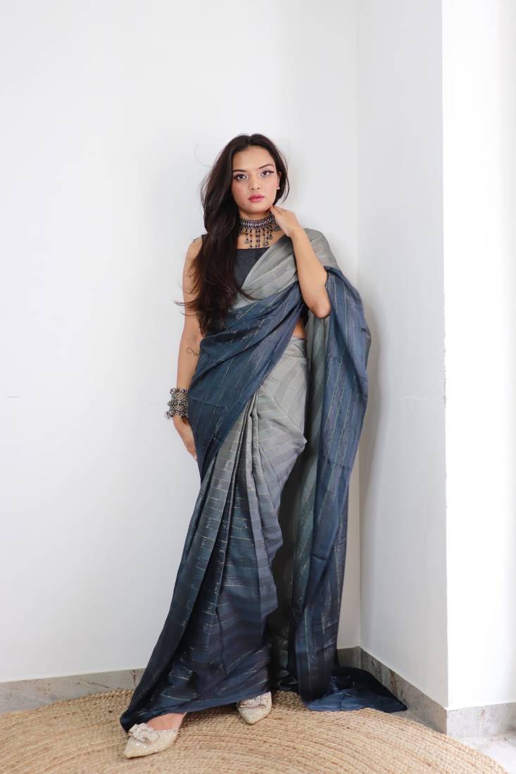 Sanghosha Grey Of Darkness Premium Georgette multicolor 1-Min Ready To Wear Saree