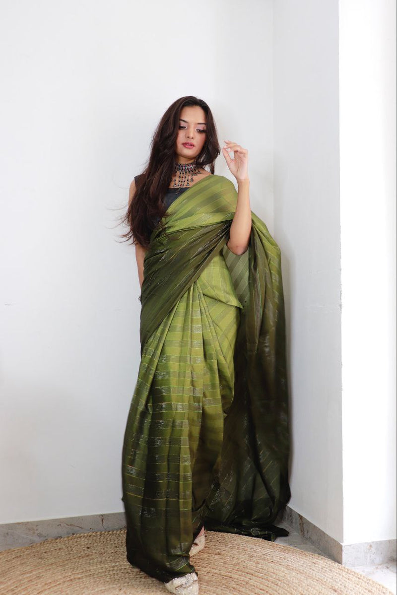 Sanghosha Olive Reserve Premium Georgette multicolor 1-Min Ready To Wear Saree